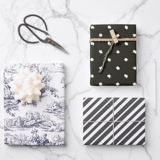 bloemenzwart toile de jouy monogram inpakpapier vel (Voorkant)