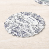  bloemenzwart toile de jouy monogram kartonnen onderzetters (Gekanteld)