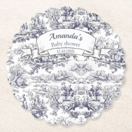  bloemenzwart toile de jouy monogram kartonnen onderzetters