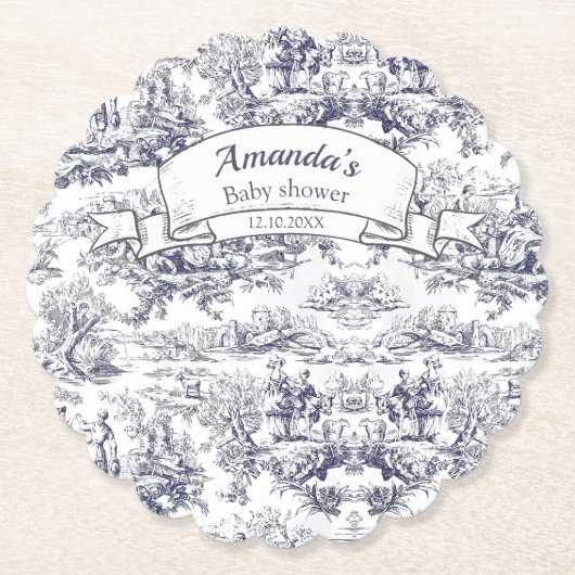  bloemenzwart toile de jouy monogram kartonnen onderzetters (Voorkant)