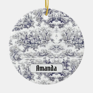 bloemenzwart toile de jouy monogram keramisch ornament