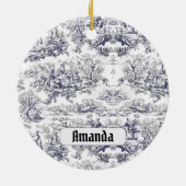  bloemenzwart toile de jouy monogram keramisch ornament (Achterkant)