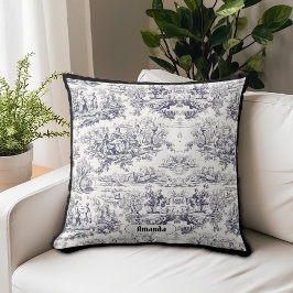  bloemenzwart toile de jouy monogram kussen