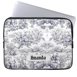  bloemenzwart toile de jouy monogram laptop sleeve
