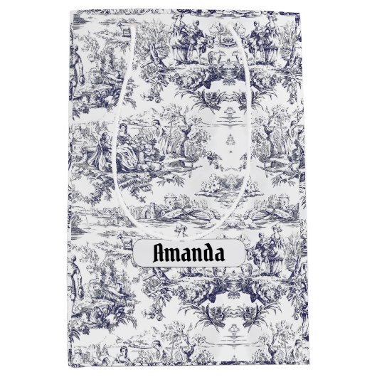 bloemenzwart toile de jouy monogram medium cadeauzakje (Voorkant)