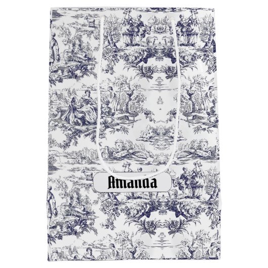 bloemenzwart toile de jouy monogram medium cadeauzakje (Achterkant)