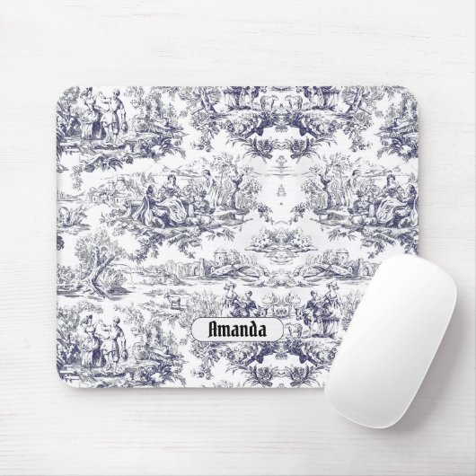  bloemenzwart toile de jouy monogram muismat (Met muis)