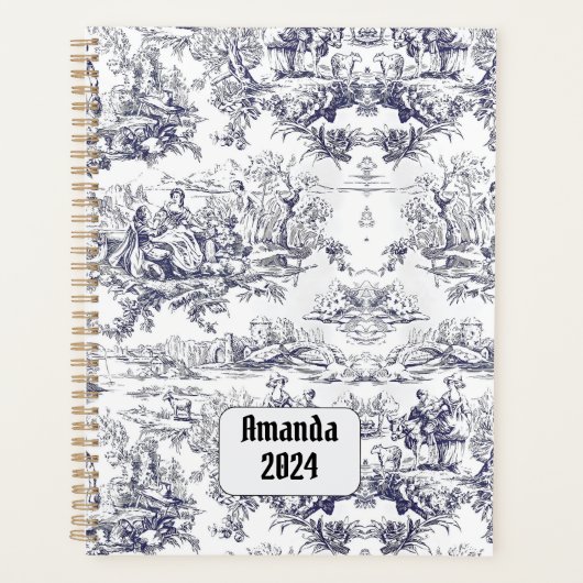  bloemenzwart toile de jouy monogram planner (Voorkant)