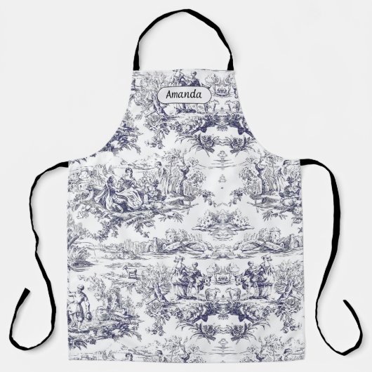  bloemenzwart toile de jouy monogram schort (Voorkant)