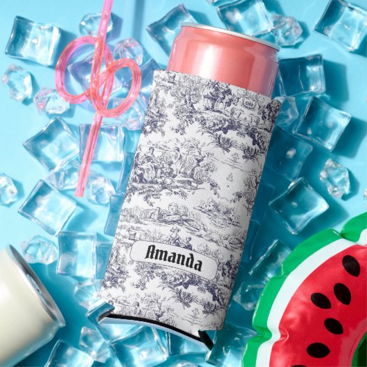  bloemenzwart toile de jouy monogram seltzer blikjeskoeler (Insitu Zomer)