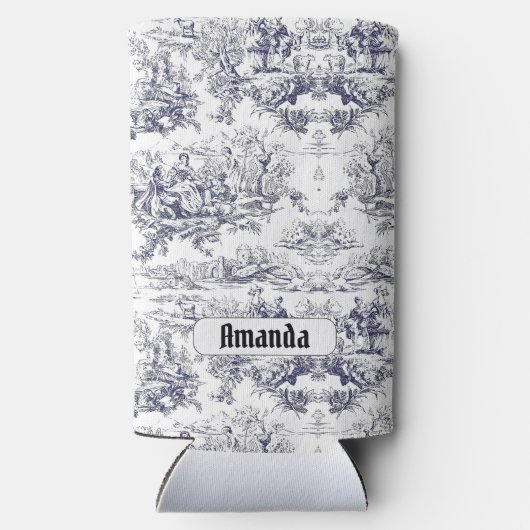 bloemenzwart toile de jouy monogram seltzer blikjeskoeler (Achterkant)