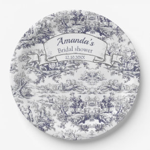  bloemenzwart toile de jouy Vrijgezellenfeest Papieren Bordje