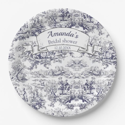  bloemenzwart toile de jouy Vrijgezellenfeest Papieren Bordje (Voorkant)