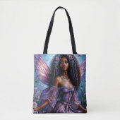 Bloemenzwarte fee met Paarse vleugels Art Tote Bag (Voorkant)