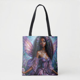 Bloemenzwarte fee met Paarse vleugels Art Tote Bag