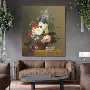 Bloemers Rozen en wilde bloemen in een Terracotta. Canvas Afdruk