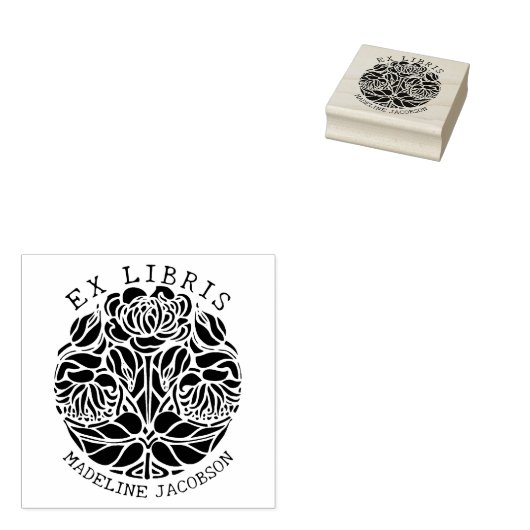 bloemetje, ex libris boek rubberstempel (Gestempeld)