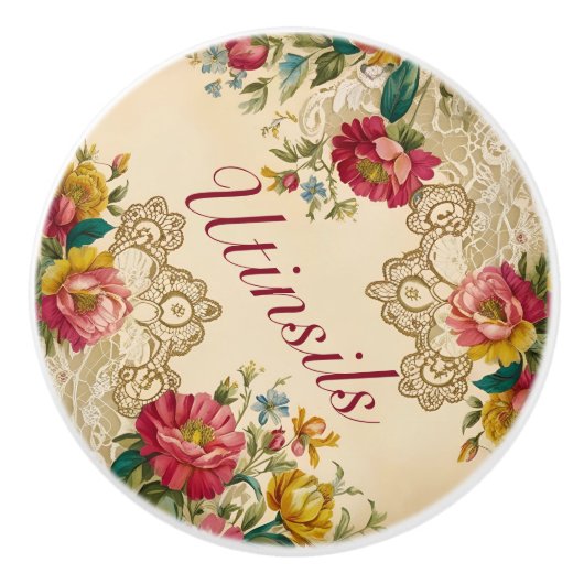   bloemetjes en kantjes keramische knop (Voorkant)