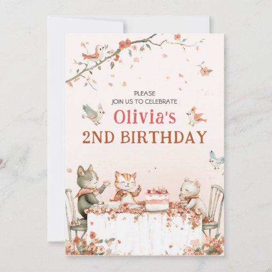Bloemfeest met katten gevouwen uitnodiging (Voorkant)