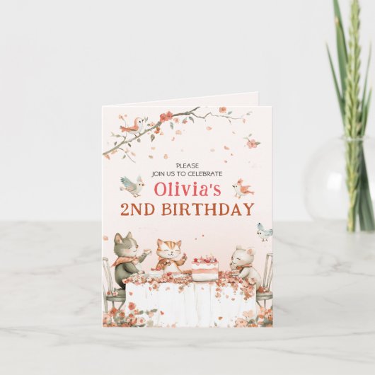 Bloemfeest met katten gevouwen uitnodiging (Voorkant)