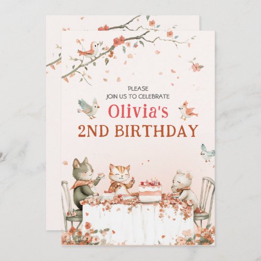 Bloemfeest met katten uitnodiging (Voorkant / Achterkant)