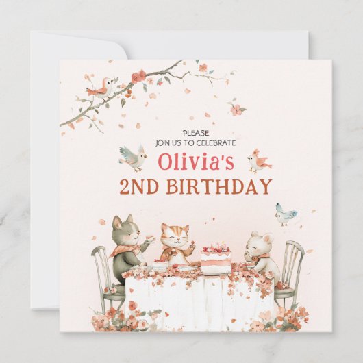 Bloemfeest met katten uitnodiging (Voorkant)
