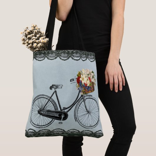  bloemfietsenmunt groene canvas tas (Dichtbij)