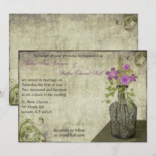  Bloemfles Huwelijksuitnodiging Kaart (Voorkant / Achterkant)