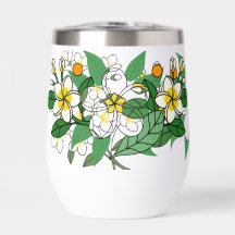 Bloemfles met botanische bladeren en bloemen