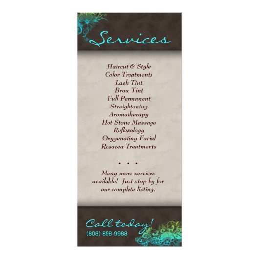 Bloemflessalon Spa Blue Green Brown Reclamekaart (Achterkant)