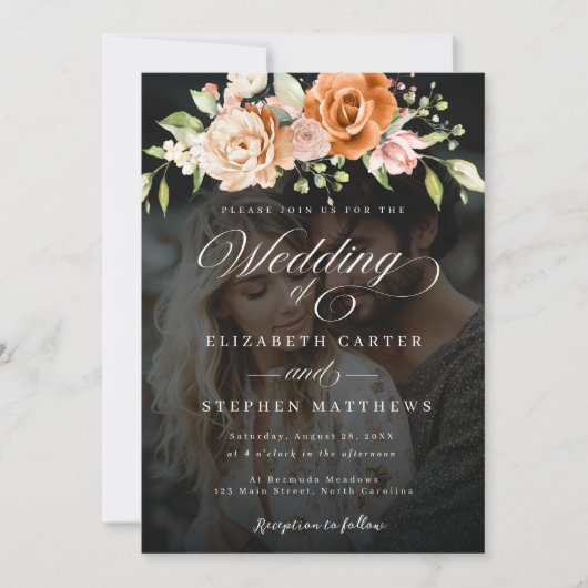 Bloemfoto Huwelijk Sinaasappel en Blush Pink Kaart (Voorkant)