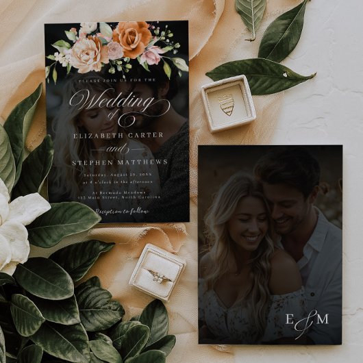 Bloemfoto Huwelijk Sinaasappel en Blush Pink Kaart