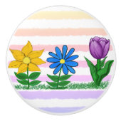 Bloemgeel Blauw Paarse Waterverf Strepen Keramische Knop (Voorkant)