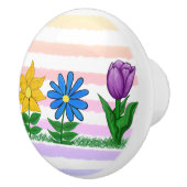 Bloemgeel Blauw Paarse Waterverf Strepen Keramische Knop (Rechts)