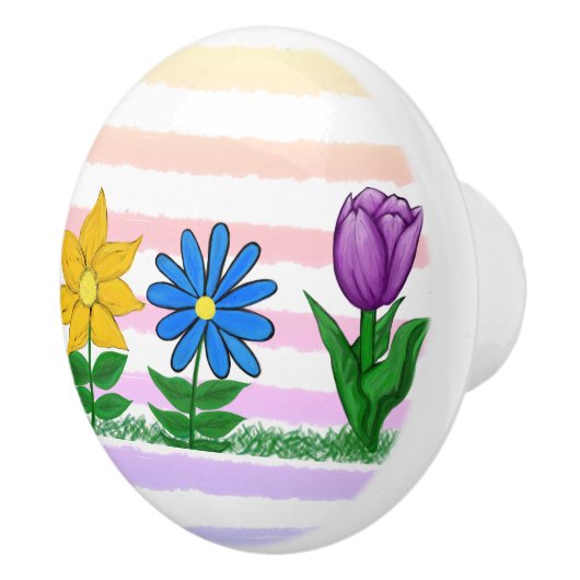 Bloemgeel Blauw Paarse Waterverf Strepen Keramische Knop (Rechts)