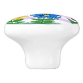 Bloemgeel Blauw Paarse Waterverf Strepen Naam Keramische Knop (Zijkant)