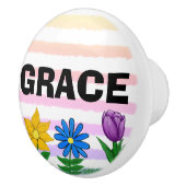 Bloemgeel Blauw Paarse Waterverf Strepen Naam Keramische Knop (Rechts)