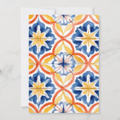 Bloemgeel Blauw Sinaasappel Tegel Bruiloft Kaart (Achterkant)