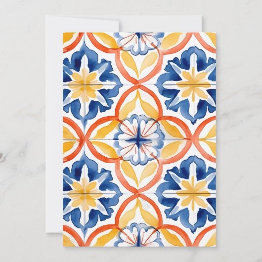 Bloemgeel Blauw Sinaasappel Tegel Bruiloft Kaart (Achterkant)