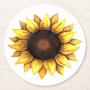 Bloemgeel Bloem Aquarel Zonnebloem Ronde Kartonnen Onderzetter