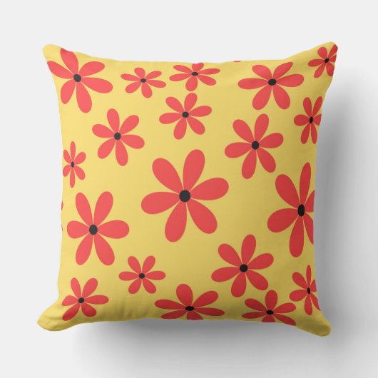 Bloemgeel Decoratief Kussen - Rode Bloemen Cush (Voorkant)
