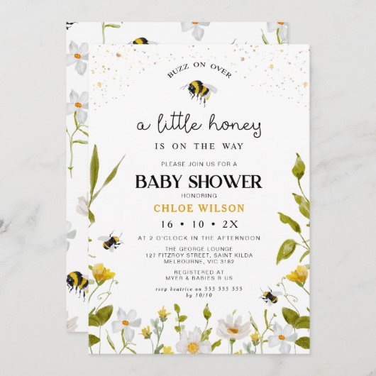 Bloemgeel Geslachtsneutraal Honingbij Baby shower Kaart (Voorkant / Achterkant)