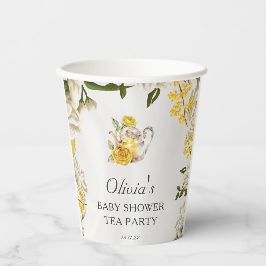 Bloemgeel Groene Thee Party Baby shower Papier Papieren Bekers (Voorkant)