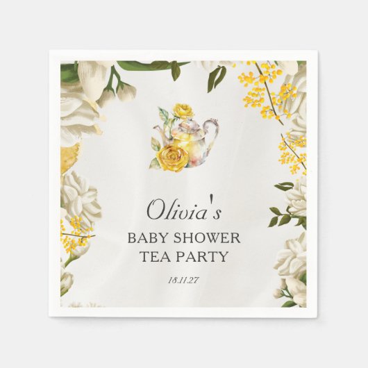 Bloemgeel Groene Thee Party Baby shower Papier Servet (Voorkant)