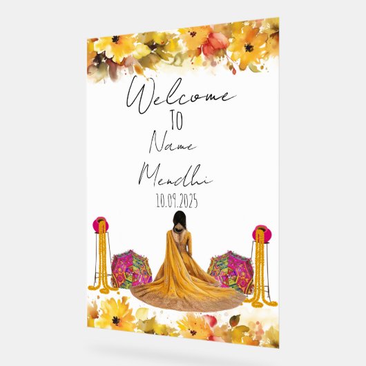 Bloemgeel Mendhi-teken Acryl Bord (Hoek)