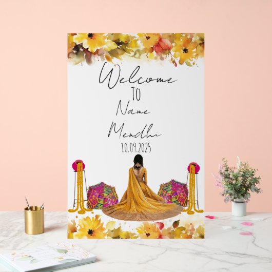 Bloemgeel Mendhi-teken Acryl Bord (Huwelijk)