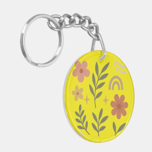 Bloemgeel Ronde Sleutelhanger (Voorkant Links)
