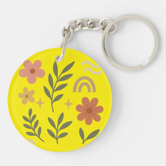 Bloemgeel Ronde Sleutelhanger (Achterkant)