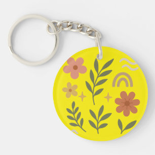 Bloemgeel Ronde Sleutelhanger
