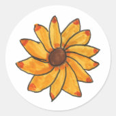 Bloemgeel Rood Sinaasappel Hand getekend Ronde Sticker (Voorkant)